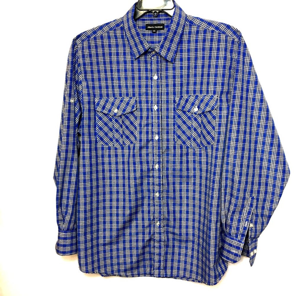 Alberto Cardinali Long Sleeve Blue Plaid Button Down Shirt XXL EUC